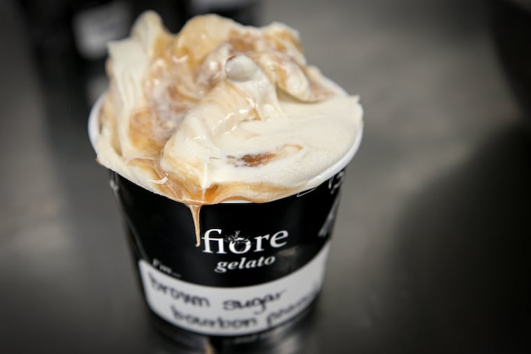 A pint of brown sugar bourbon gelato at Fiore Restaurant in Philadelphia.