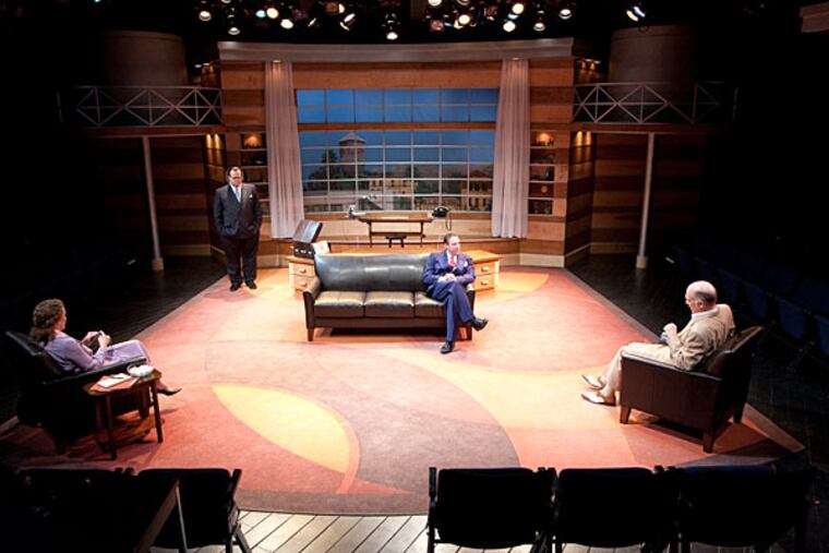 Scott Greer stands on the “sweet spot” in the Arden’s “Something Intangible” — oddly, at the rear of the stage. The “power spot,” the “hot spot” — every stage production has one.