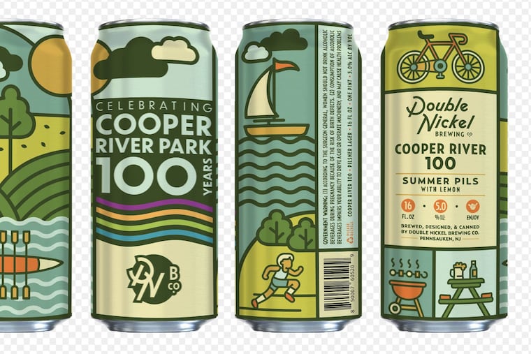 Rendering of the cans for the Cooper River 100 pilsner brewed to celebrate the 100th anniversary of the park in 2023, to be launched for the start of the Dad Vail Regatta, which is being held on Cooper River Lake this year. The beer is made by Double Nickel Brewing Co. of Pennsauken.