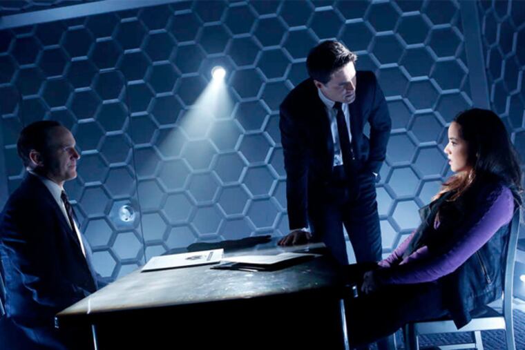 "Marvel's Agents of S.H.I.E.L.D." on ABC features Clark Gregg (left), Brett Dalton, and Chloe Bennet: Specialized agents investigating strange phenomena. (JUSTIN LUBIN / ABC)