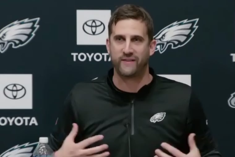 Nick Sirianni addresses the media during a virtual pre-draft news conference on Wednesday.