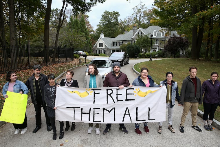 Protesters block the street leading to a Devereux Advanced Behavioral Health facility in Villanova in October 2019.