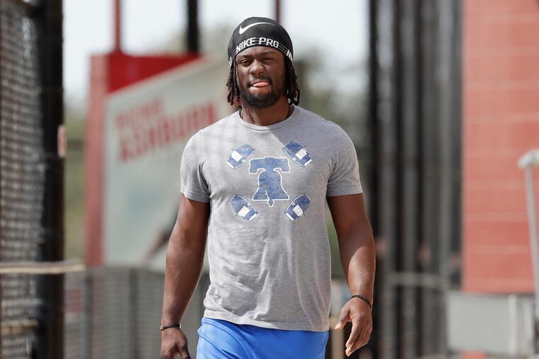 Odubel Herrera walks to the Phillies' minor-league workout facility during a spring training game at the Carpenter Complex in Clearwater, Florida on Tuesday, February 25, 2020. The once-promising outfielder hasn't come close to returning to the majors since his domestic violence arrest, resulting suspension, and eventual removal from the 40-man roster.