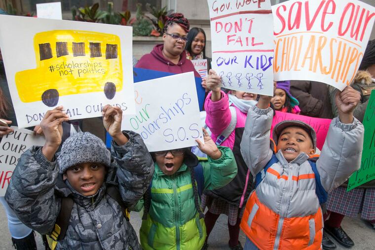 Parents, children, and others rally in support of corporate tax credits for scholarships for low-income students in nonpublic schools. Expanding school choice is another recommendation to effect wider change.