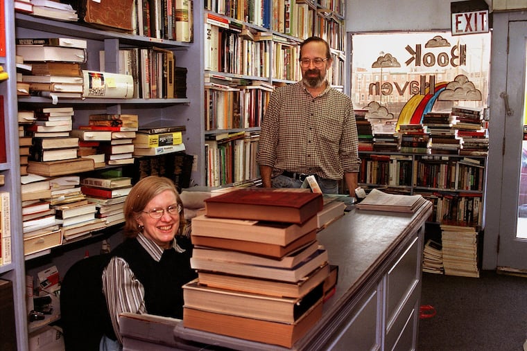 The Bookhaven bookstore at 22nd and Fairmount offered more than 100,000 used books. Here, owners Ricci (left) and Rolf Andeer tend to the store in 2000.