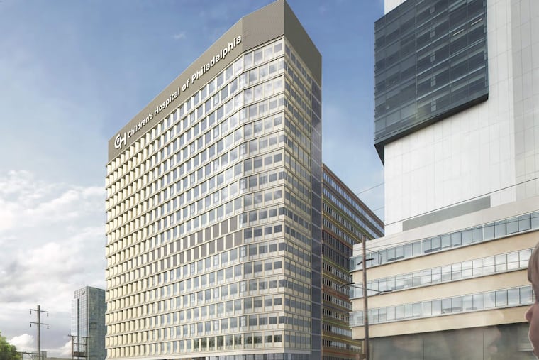 Artist's rendering of CHOP's proposed Physician and Administrative Office Building, as seen from ground level looking west.