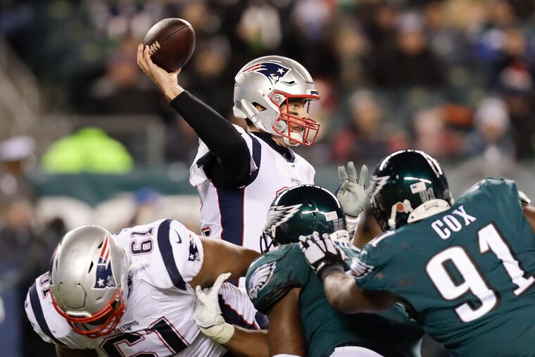 New England Patriots quarterback Tom Brady throws the football during the Patriots third-quarter touchdown drive against the Eagles on Sunday, November 17, 2019 in Philadelphia.