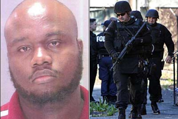 Daryl Anthony Birch, 30, (left) committed suicide rather than surrender to police. SWAT team (right) searching for Birch yesterday. (AP)