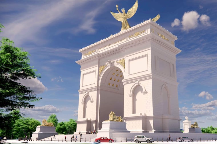An architectural rendering of President Donald Trump's proposed triumphal arch.