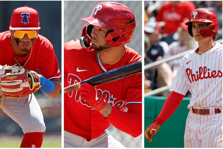 Phillies prospects (left to right) Starlyn Caba, Justin Crawford and Aidan Miller.