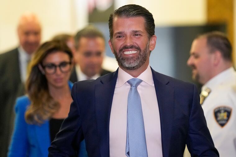 Donald Trump Jr. steps out of the courtroom during a break in proceedings at New York Supreme Court earlier this month in New York.