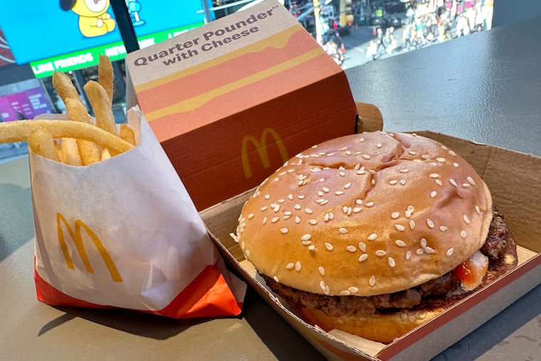 A McDonald's Quarter Pounder hamburger and fries in New York's Times Square on Wednesday, Oct. 23, 2024.