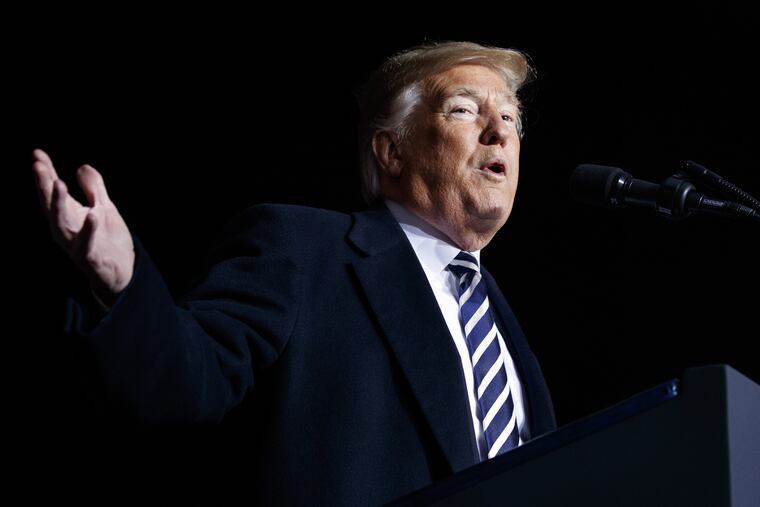 President Trump speaks during a campaign rally at Columbia Regional Airport on Thursday.