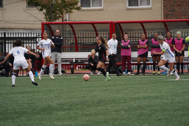Temple soccer forward Milana D’Ambra moves the ball forward during a game against Memphis.