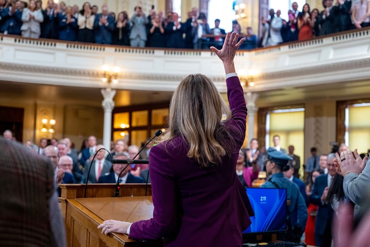 Gov. Mikie Sherrill arrives to deliver her budget address Tuesday, Mar. 10, 2026, in the Assembly Chamber at the New Jersey State House.