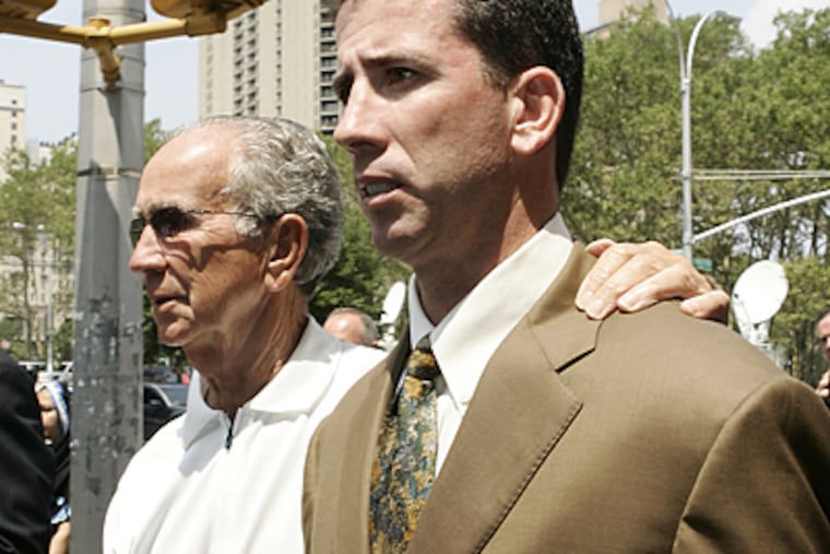 Former NBA referee Tim Donaghy and his father Gerry (left) leave Brooklyn Federal Court after sentencing on Tuesday. (John Taggart/For the Daily News)