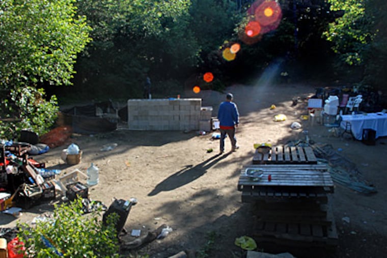 Jim Luddy, 38, leaves Camden's shutdown Tent City on May 7. (Tom Gralish / Staff / File)