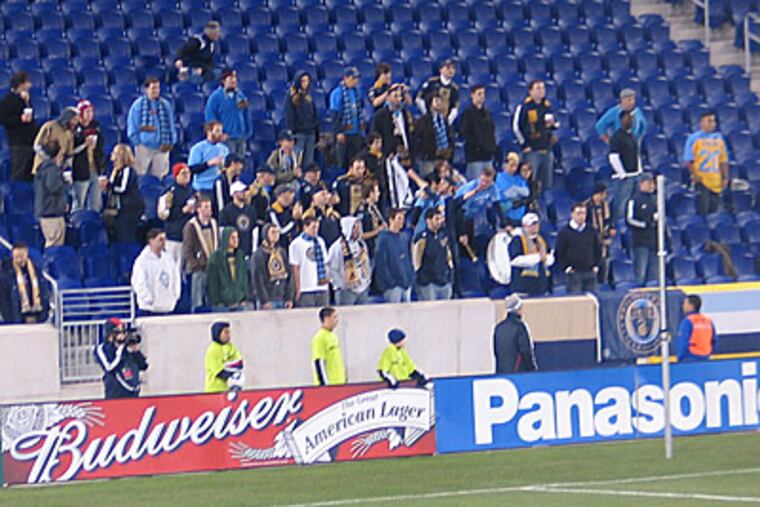 A small but hearty group of Sons of Ben traveled to watch the Union. (Matt Mullin/Philly.com)