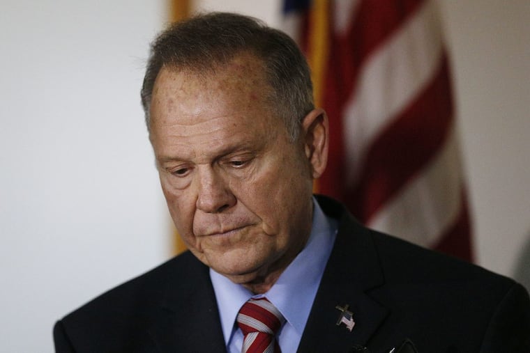 Former Alabama Chief Justice and U.S. Senate candidate Roy Moore speaks at a campaign rally, Monday, Nov. 27, 2017, in Henagar, Ala.