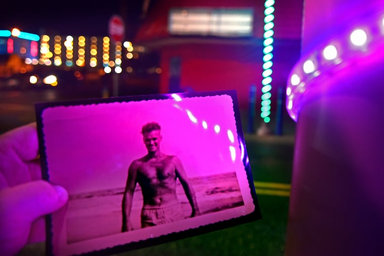 Wildwood legend - Dave Snyder - who was a bouncer at 13 clubs, is pictured in a family photo when he was in his thirties, held in front of closed bars at E. Schellenger & Pacific Avenues August 19, 2019 in Wildwood's nightclub district, where he worked back in the day. He died in 2008. Photo courtesy of the Snyder Family.