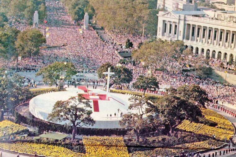 Pope John paul II appears in Philadelphia's Logan Circle in October, 1979