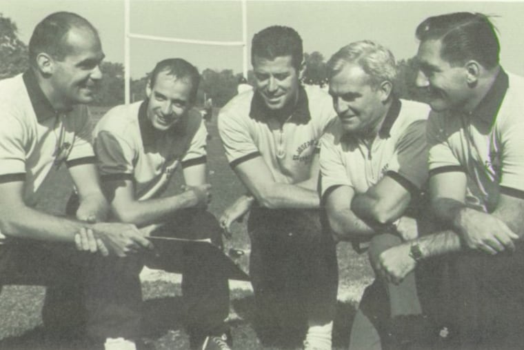Bob Vincent (left) with his 1963 St. Joseph's Prep football coaches Richard Scanlan, Gerard McDonnell, Joe Tyrrell, and Billy Magee.