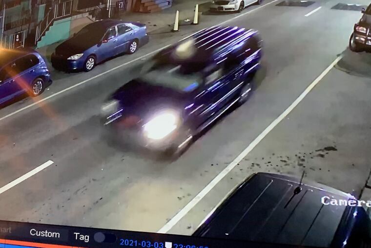 The driver of this vehicle, believed to be a 2001 to 2004 blue GMC Yukon or Denali SUV, is being sought by Philadelphia police in connection with a fatal hit-and-run on the 3300 block of North Second Street in North Philadelphia about 11:10 p.m. Wednesday.