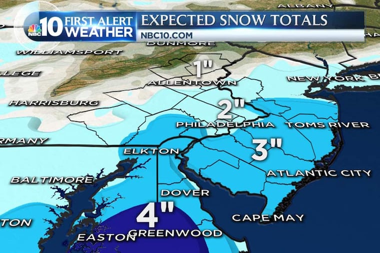 NBC10 snow total predictions.