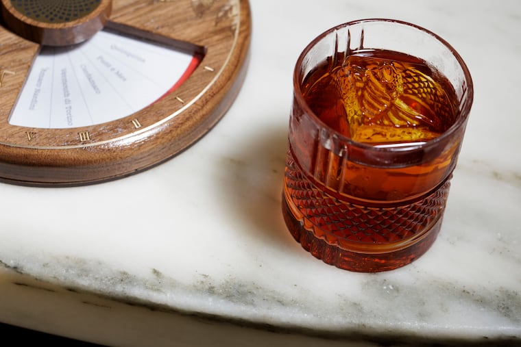 The Lover’s Bar Carousel and matching cocktail at Friday Saturday Sunday on Wednesday, July 2, 2025 in Philadelphia.