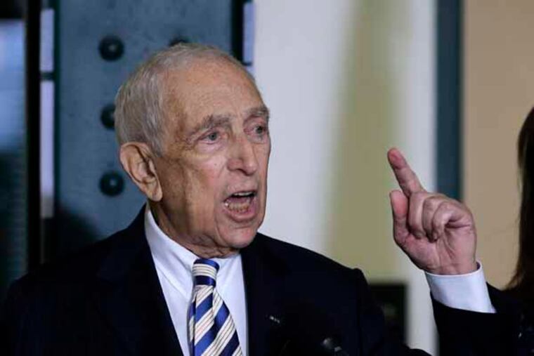 Sen. Frank Lautenberg, the oldest member of the U.S. Senate, tells a gathering Friday, Feb. 15, 2013, in his hometown of Paterson, N.J., that he plans to retire at the end of his current term. The 89-year-old says he'll fight for gun control, against global warming and press to ensure working families are not left behind. (AP Photo/Mel Evans)