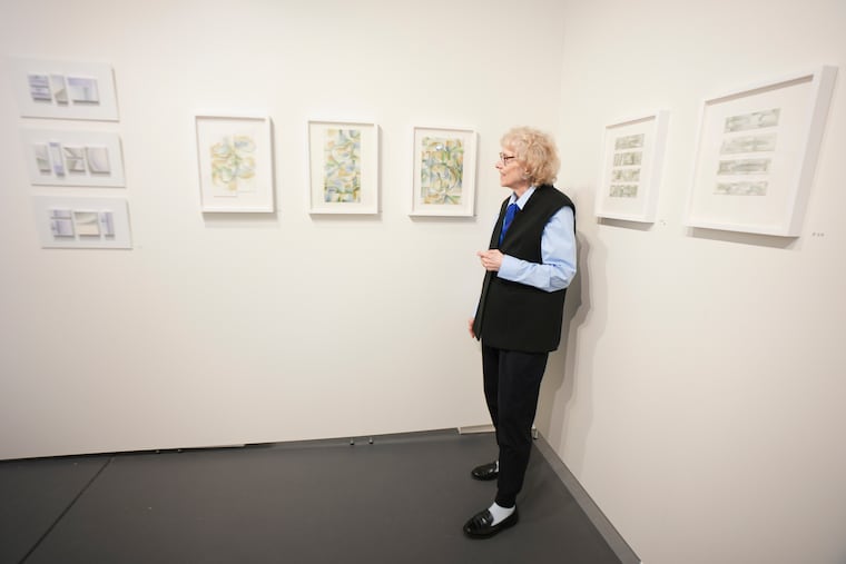 Diane Pepe with her new work at Cerulean Arts Gallery in Philadelphia on Feb. 19.