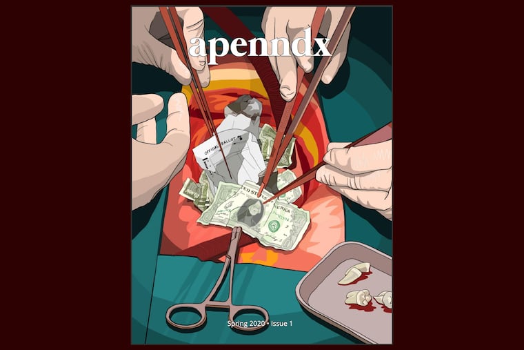 A new student-run magazine at the Perelman School of Medicine at the University of Pennsylvania called apenndx. Apenndx was formed by a diverse group of first year medical students – with backgrounds in writing, editing, graphic design, publishing, and website design – with the mission of capturing interdisciplinary works in both the humanities and sciences at Penn Med.