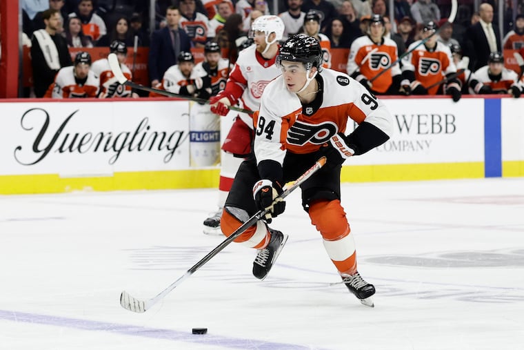 The Flyers' Porter Martone has not looked too big for the moment thus far. Big hopes depend on his progress.