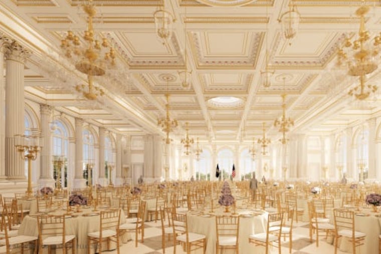 A rendering of the interior of the $300 million ballroom that will sit on the former site of the East Wing of the White House.