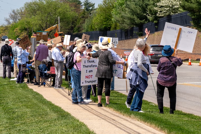 Close to 100 people in their 70s, 80s, and 90s protest the Trump administration Thursday.