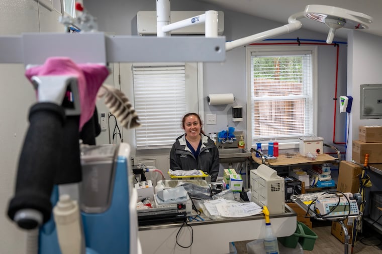 On her second week at work, newly hired veterinarian Amanda Cameron is still setting up her work space at Woodford Cedar Run Wildlife Refuge in Medford on Monday, Aug. 3, 2026. She is the refuge’s first staff wildlife veterinarian, a rarity at wildlife rehabilitation centers across the tristate area.