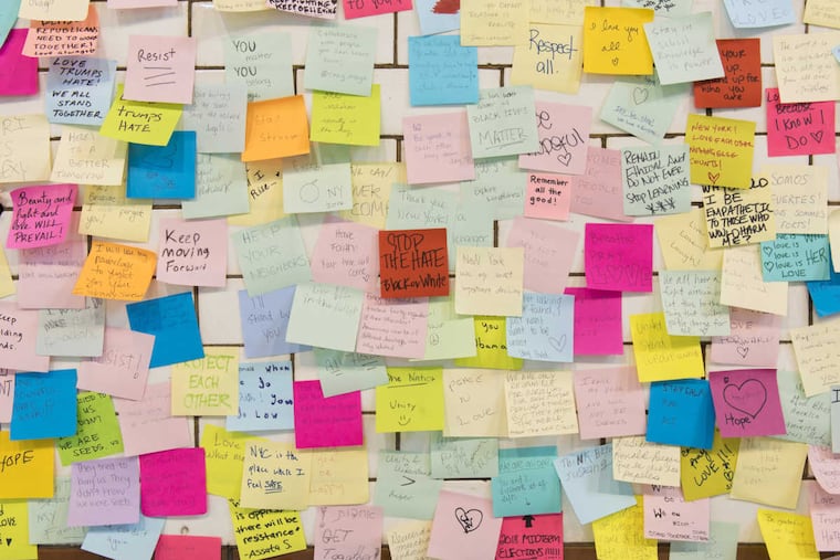 A detail from Matthew “Levee” Chavez’s “Subway Therapy” project at Arcadia University Art Gallery