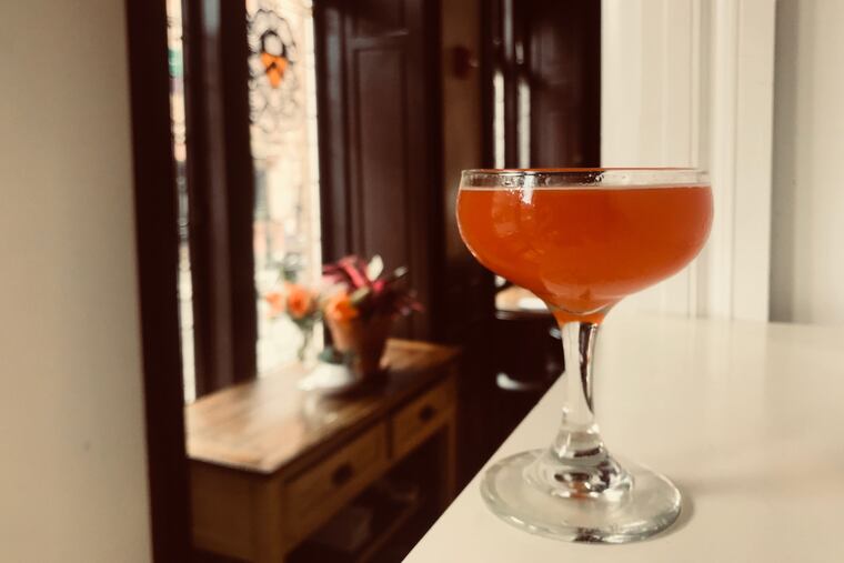 Alice Takes Flight is a complex but refreshing cocktail at Vedge made with Pisco, rooibos tea and a little chile spice.