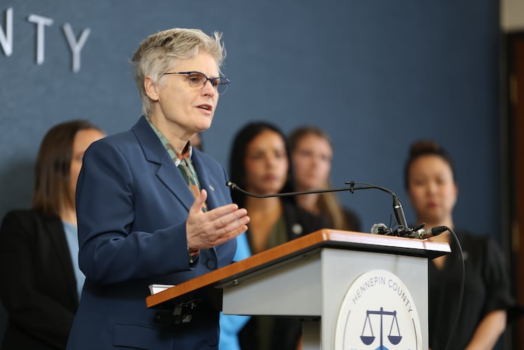 Hennepin County Attorney Mary Moriarty addresses the media at the Hennepin County Government Center in Minneapolis, Monday, July 13, 2026.