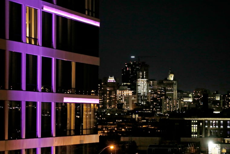 The Live! Casino Hotel Philadelphia (left) and the Center City Philadelphia skyline.