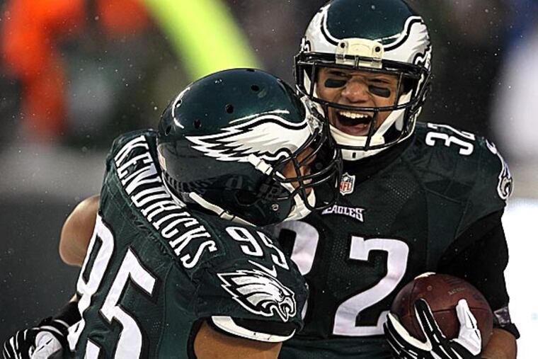 Eagles running back Chis Polk and linebacker Mychal Kendricks. (David Maialetti/Staff Photographer)