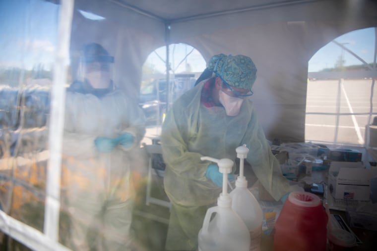 In May, a nurse used the Advaite finger-prick blood test to look for disease-fighting antibodies to the coronavirus in first responders and healthcare workers. The testing was done inside a tent at Longwood Gardens in Chadds Ford, Pa. The testing program was quietly shelved after it led to unreliable results.