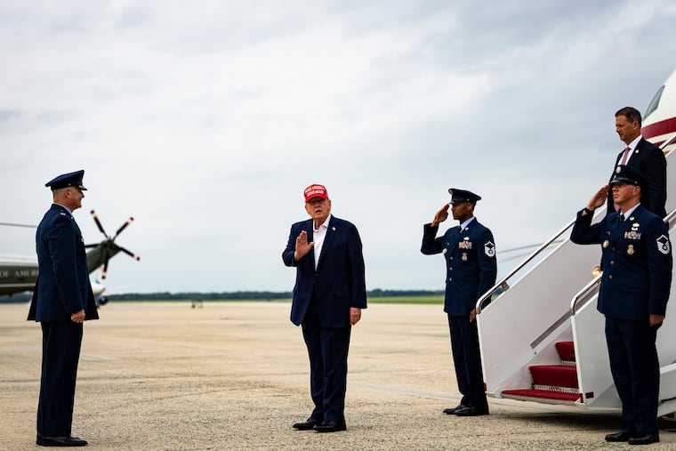 President Donald Trump arrives at Joint Base Andrews in Maryland, Aug. 16, 2026. President Trump voted by mail ahead of Florida’s Republican primary on Tuesday, according to the White House, participating for at least the third time in a practice that he has railed against for years and has equated to cheating.