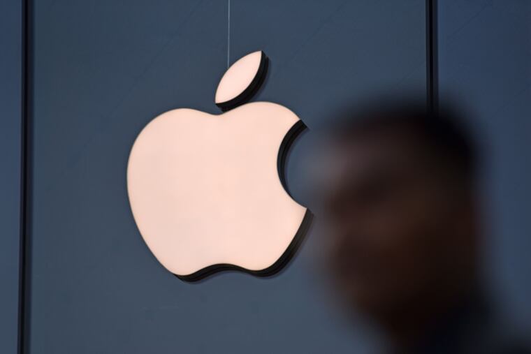 The Apple Inc. logo at the Apple store in Mumbai, India, in 2023.