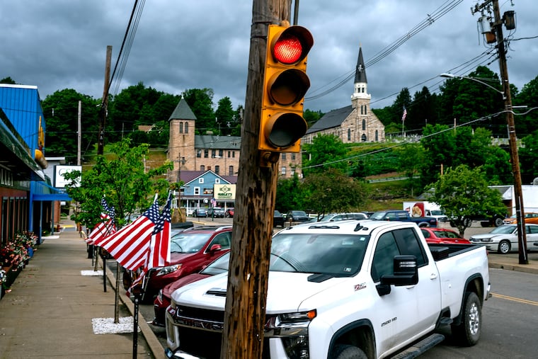 The only traffic light in Sullivan County, in downtown Dushore, June 2024.
