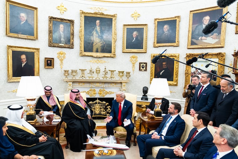 President Donald Trump and Crown Prince Mohammed bin Salman of Saudi Arabia meet in the Oval Office on Nov. 18, 2025.