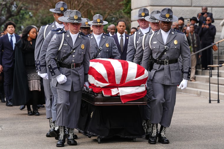The casket of the Rev. Jesse Jackson is carried to the South Carolina Statehouse to lie in state, Monday, March 2, 2026, in Columbia, S.C.