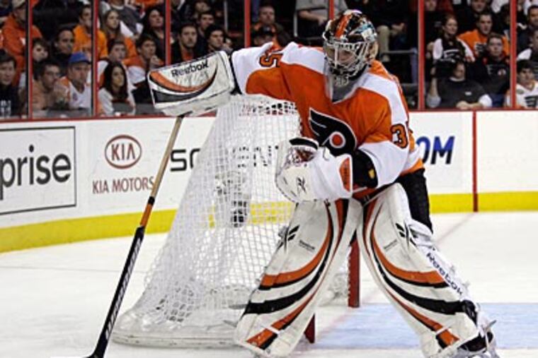 Sergei Bobrovsky's puckhandling is something the rookie goalie needs to improve. (Yong Kim/Staff Photographer)