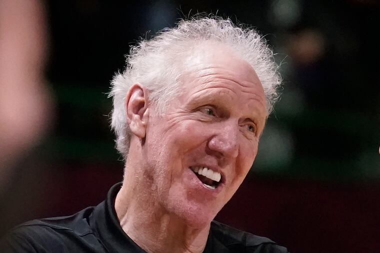 Basketball Hall of Famer Bill Walton laughs during a practice session for the NBA All-Star Game in Cleveland on Feb. 19, 2022.