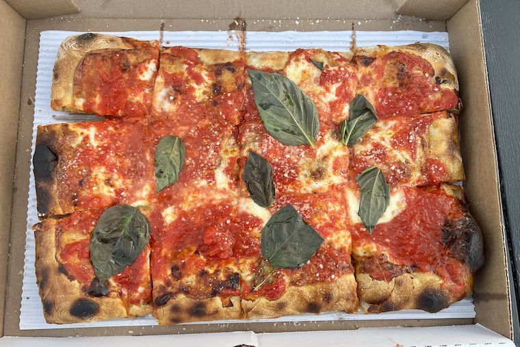 A cheese pie with marinara at Saltwater, 9401 Ventnor Ave, Margate, N.J., on April 25, 2025.